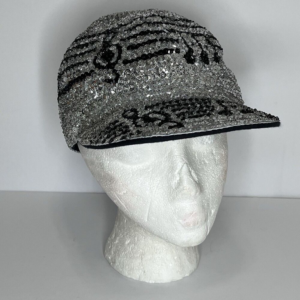 JC Brand Silver Black Sequin Music Notes Treble Clef Teacher Baseball Cap Hat OS